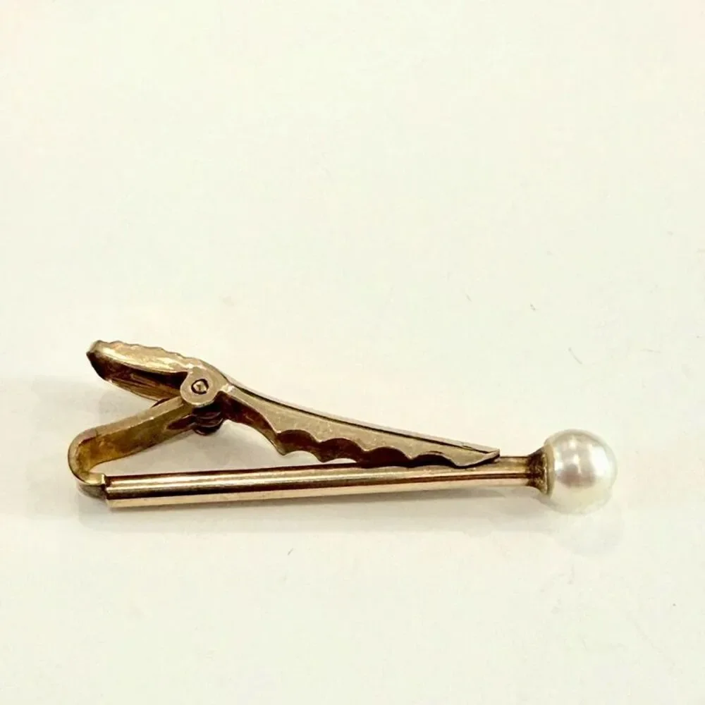 Vintage Anson Pearl tie clip gold filled I-2012K G.F.